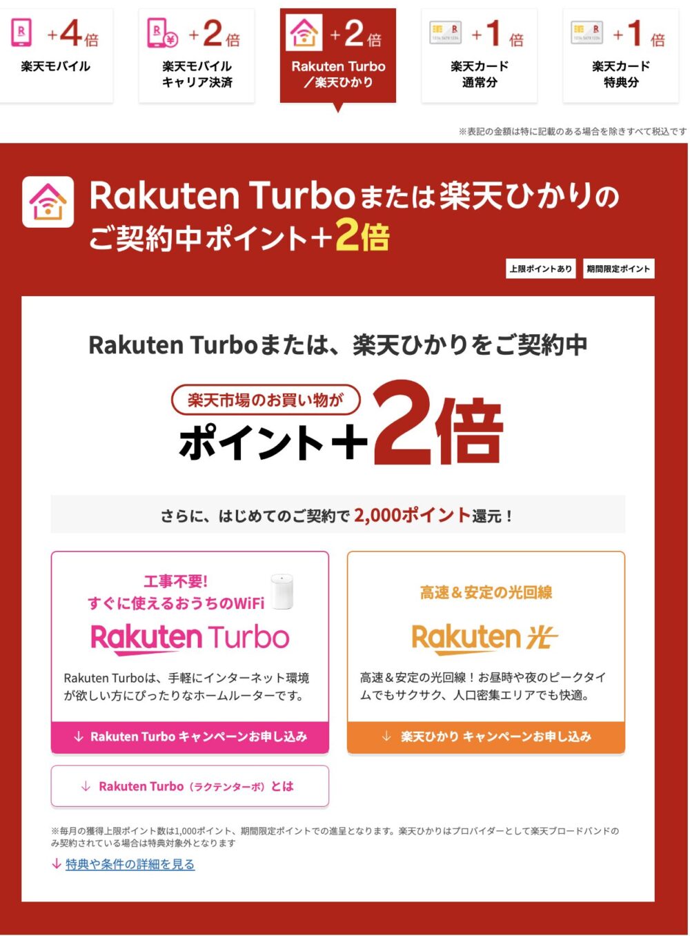 楽天ひかりを契約していると楽天市場でのポイントが＋２％アップ